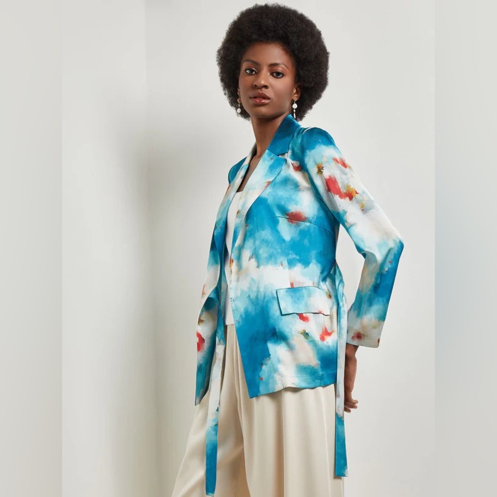 NWT Misook Watercolor Side Tie Crepe Tailored Jacket Size XL - Picture 3 of 9